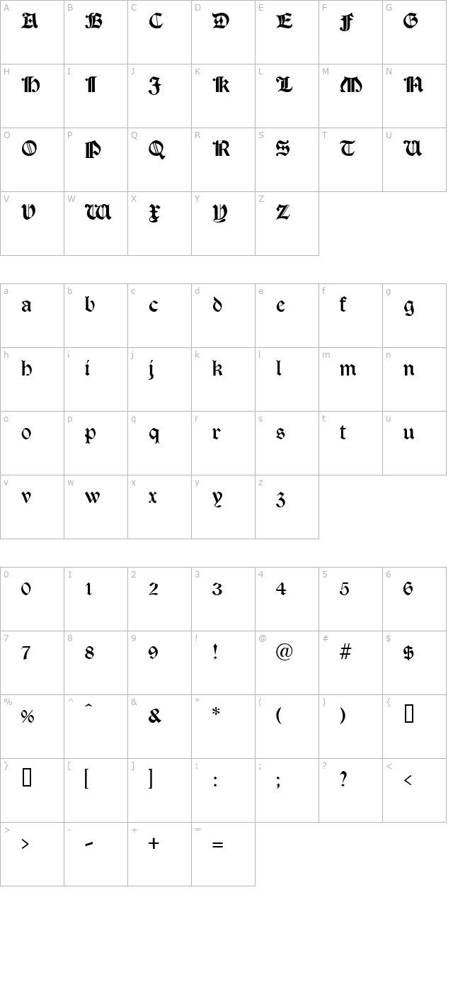 tudor-text character map