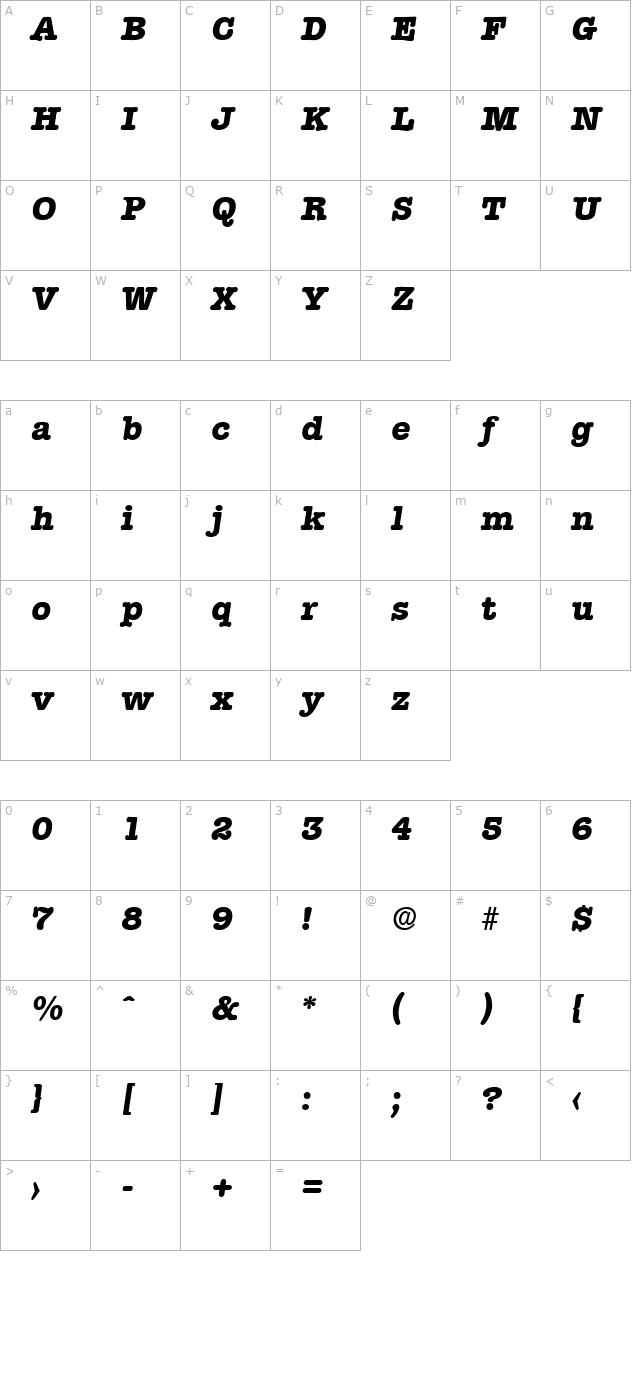 Typewriter-Serial-ExtraBold-RegularItalic character map