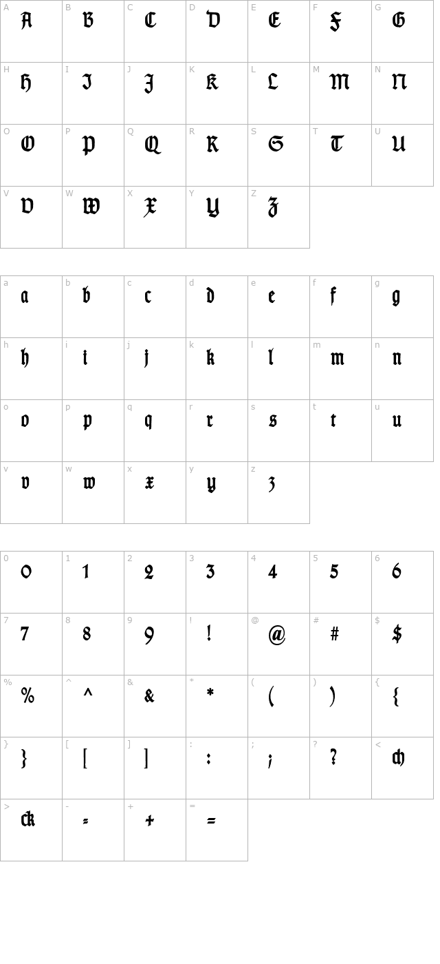 typographergotisch-schmal-bold character map