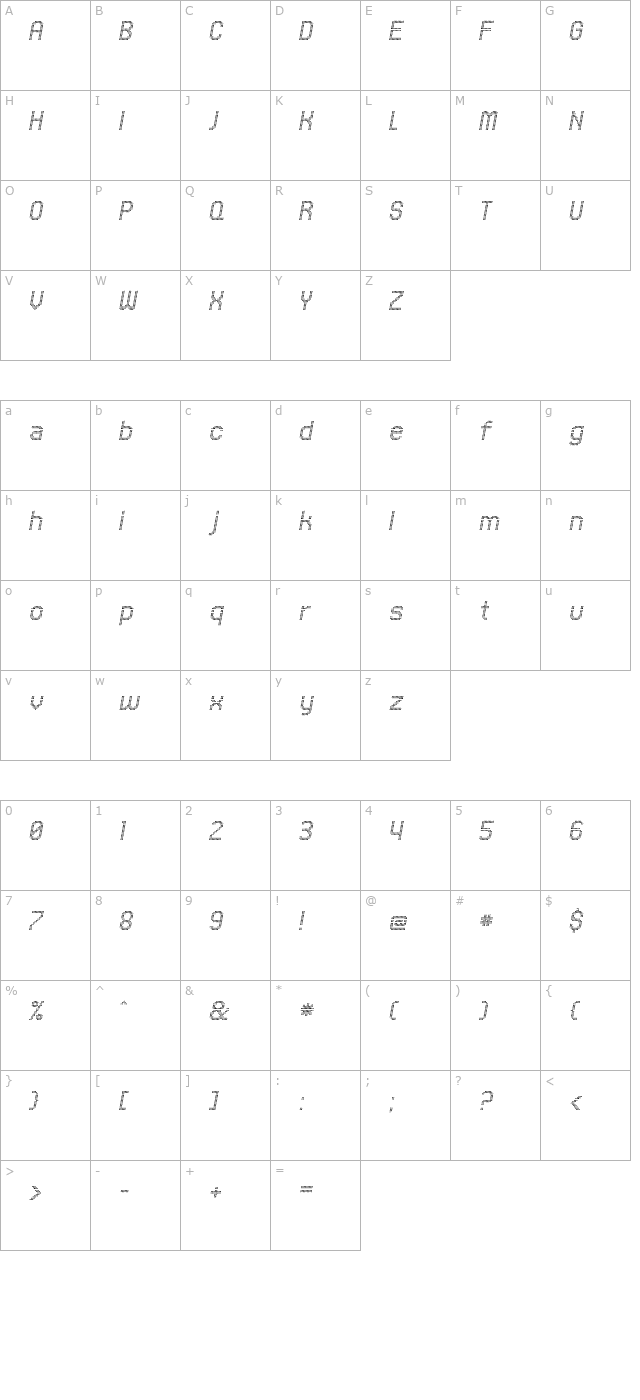 UNDACircleFine-Italic character map