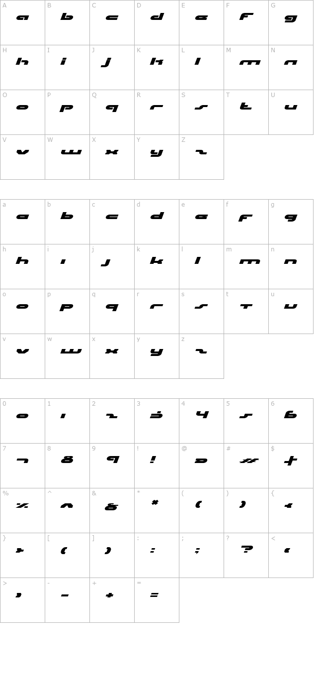 Uni-sol Expanded Italic character map