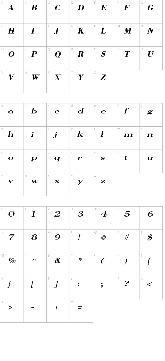 VangardSolid Italic character map