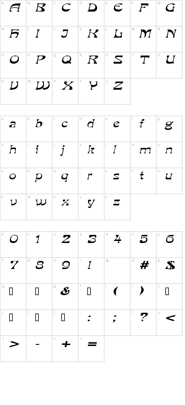 VanVeenExtended Italic character map