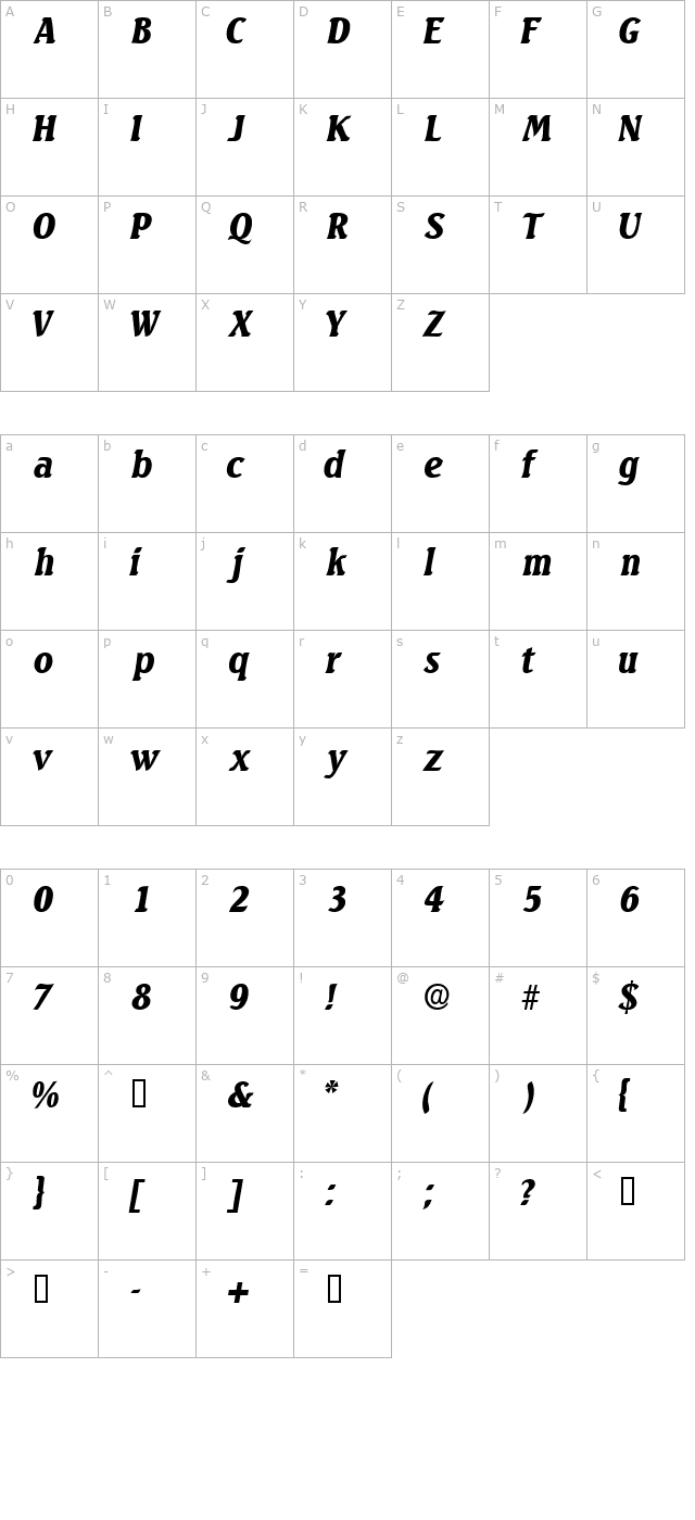 VarioDisplaySSK Italic character map