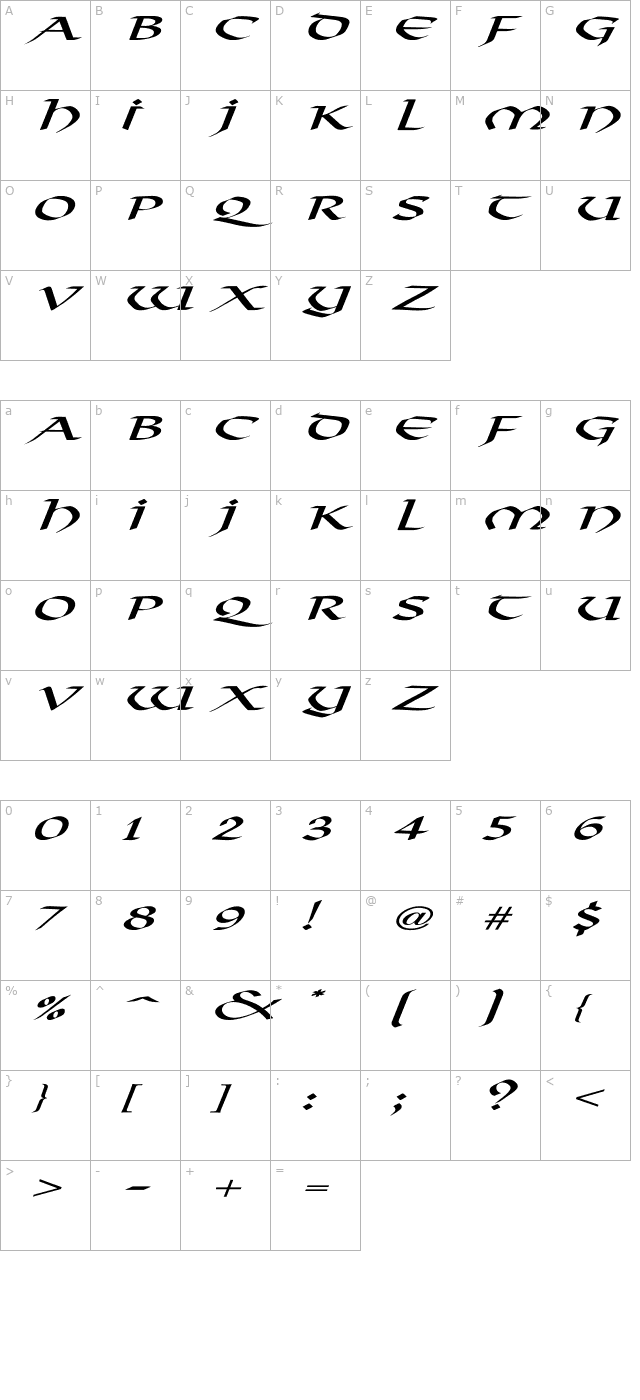 Viking-Normal Ex Italic character map