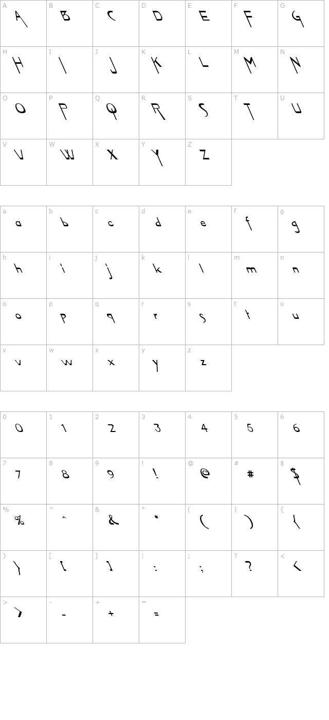 vireo-font-extreme-lefti character map