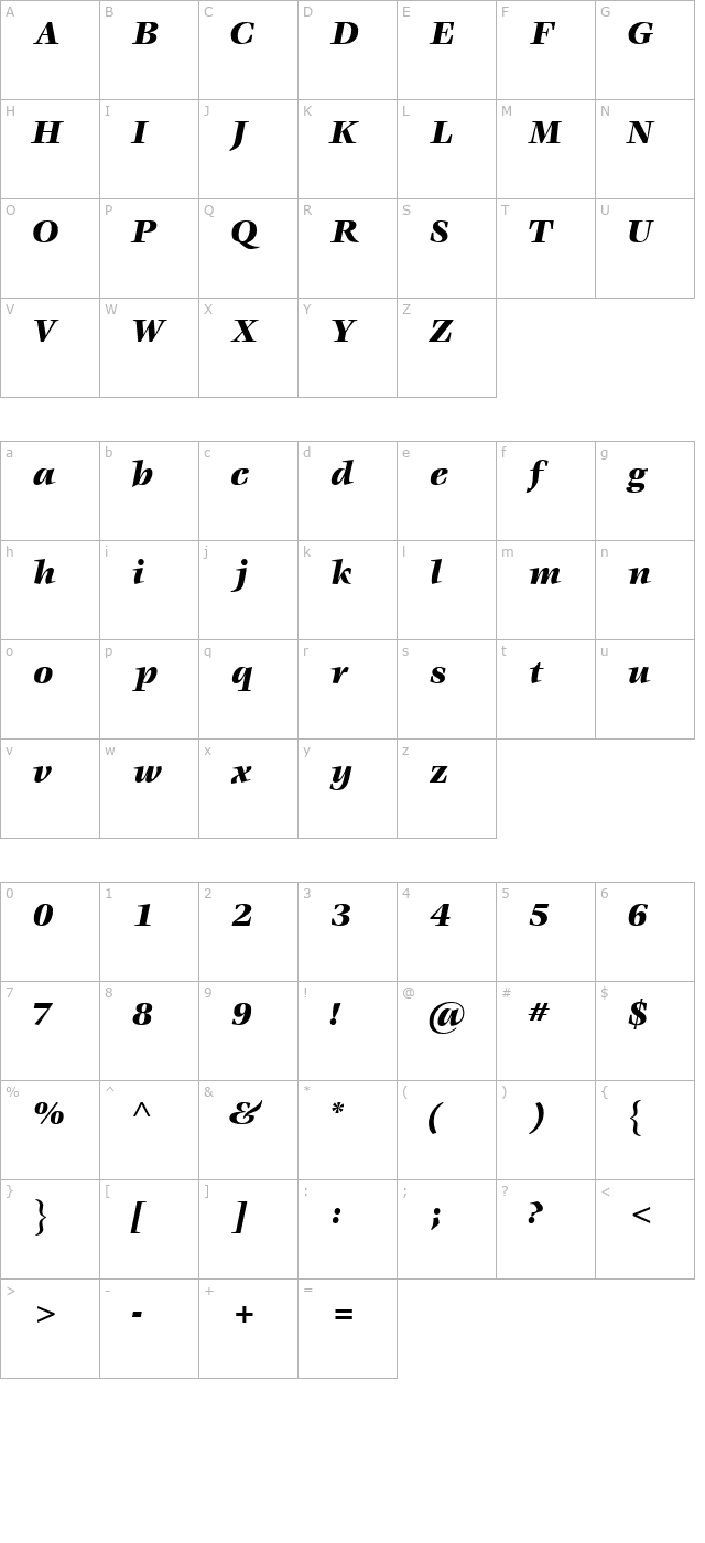 voraceblackssk-italic character map