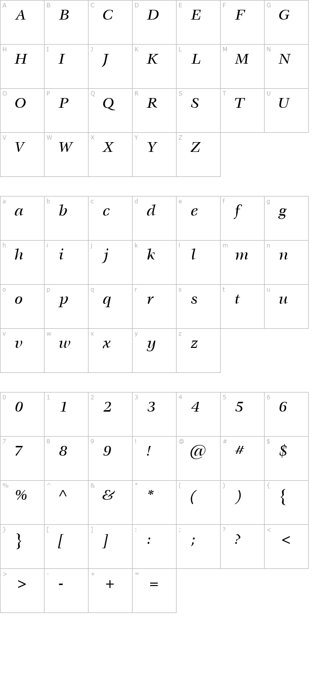 VoraceMediumSSK Italic character map