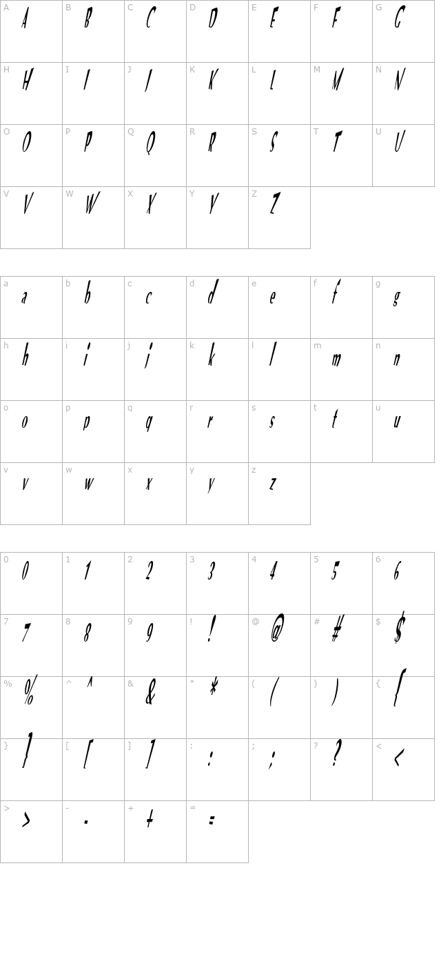 VTC Optika Regular Italic character map
