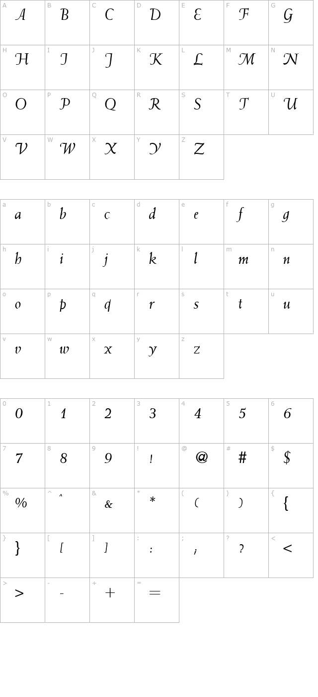 Waize-RegularItalic character map