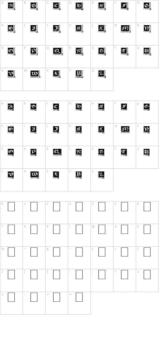 woodcut-capitals character map