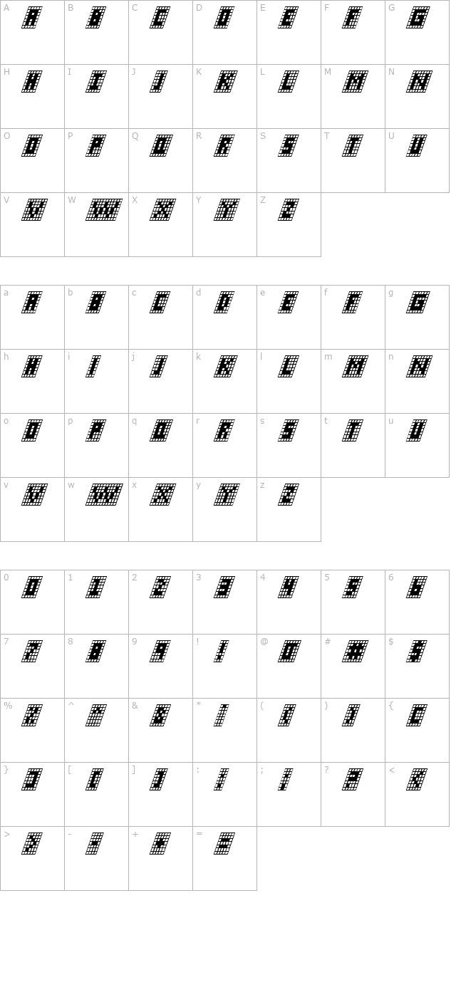 X-Grid Italic character map