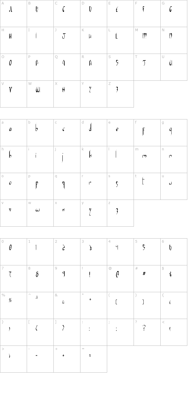 Xaphan 2 Condensed character map