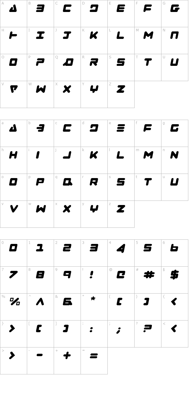 Zealot Light Italic character map
