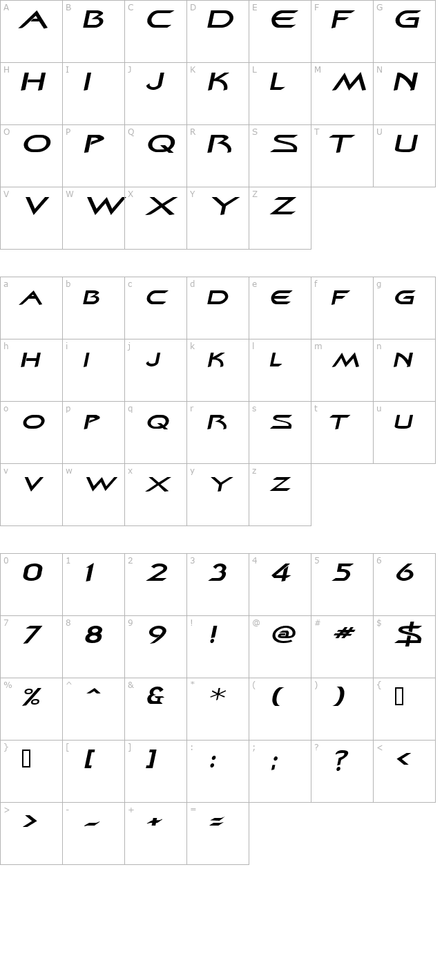 ZenonExtended Italic character map