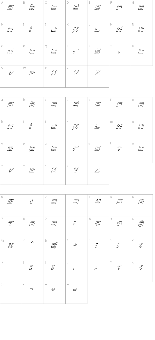 ZipSonikSketch-Italic character map
