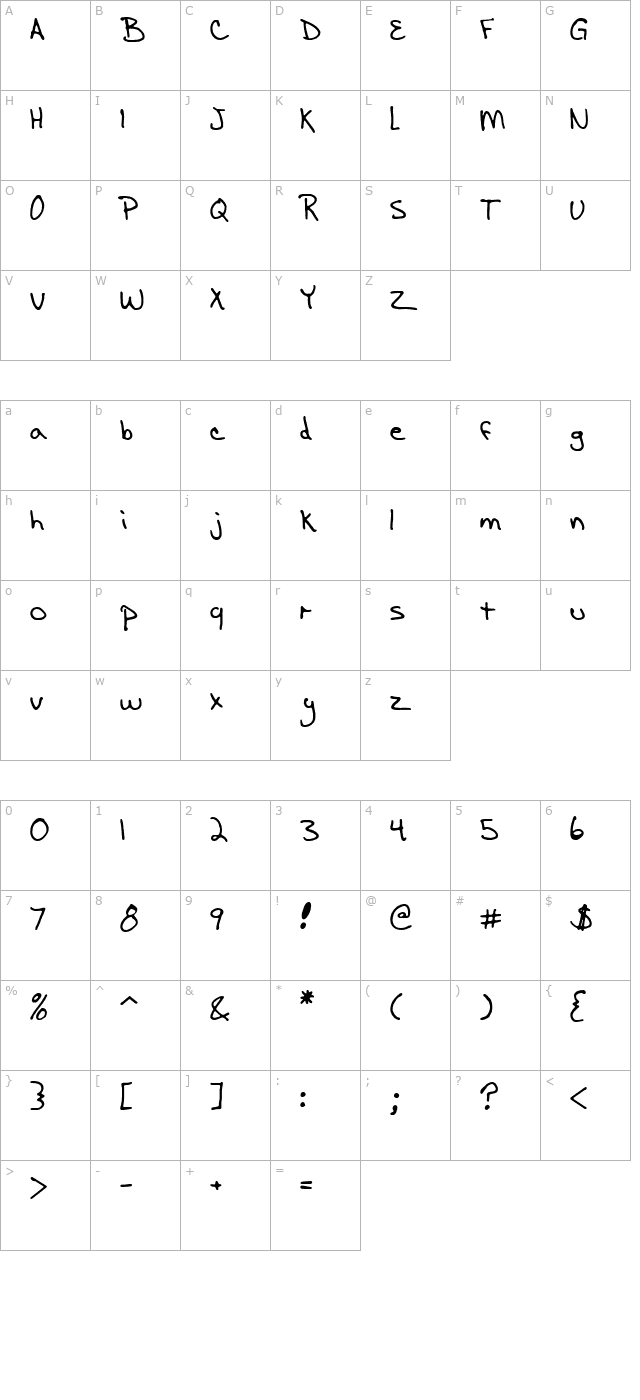 Ænigma Scrawl (BRK) character map