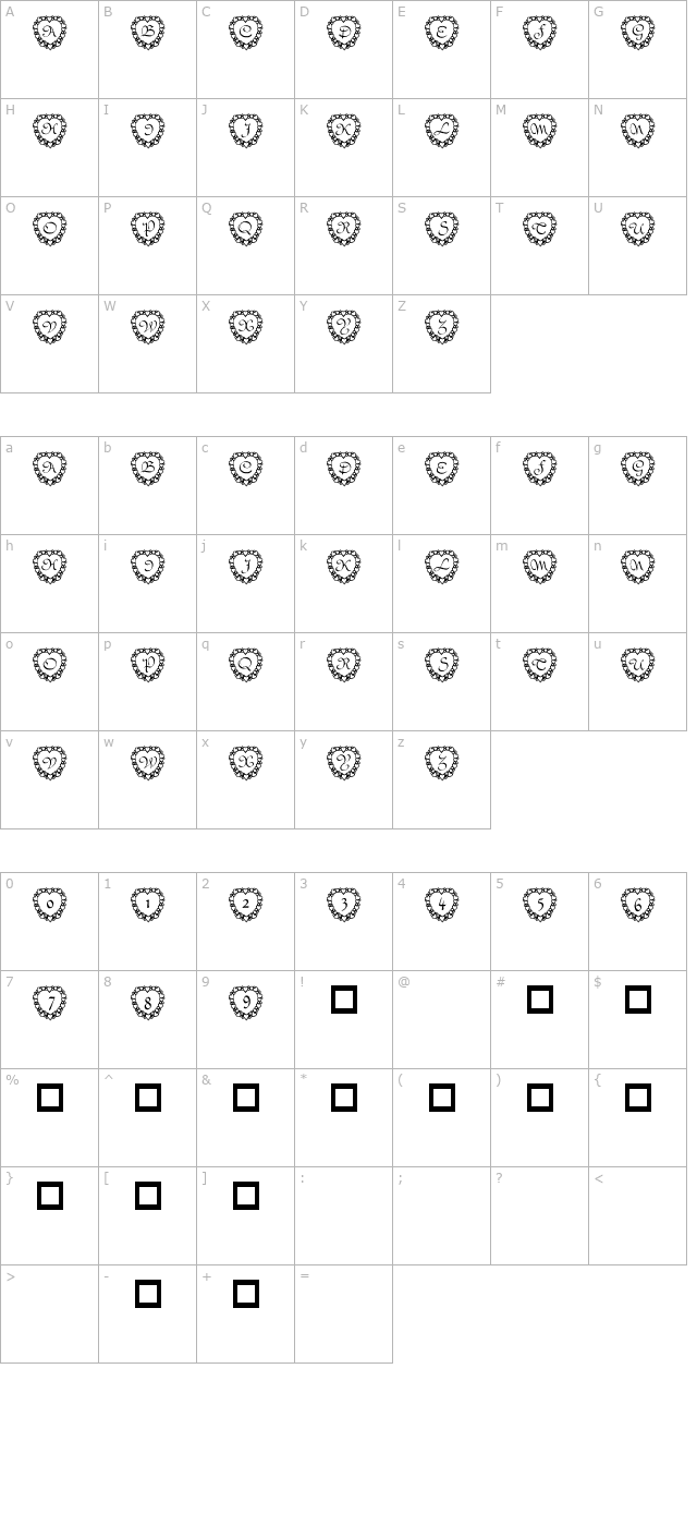 101! Heart Framed character map