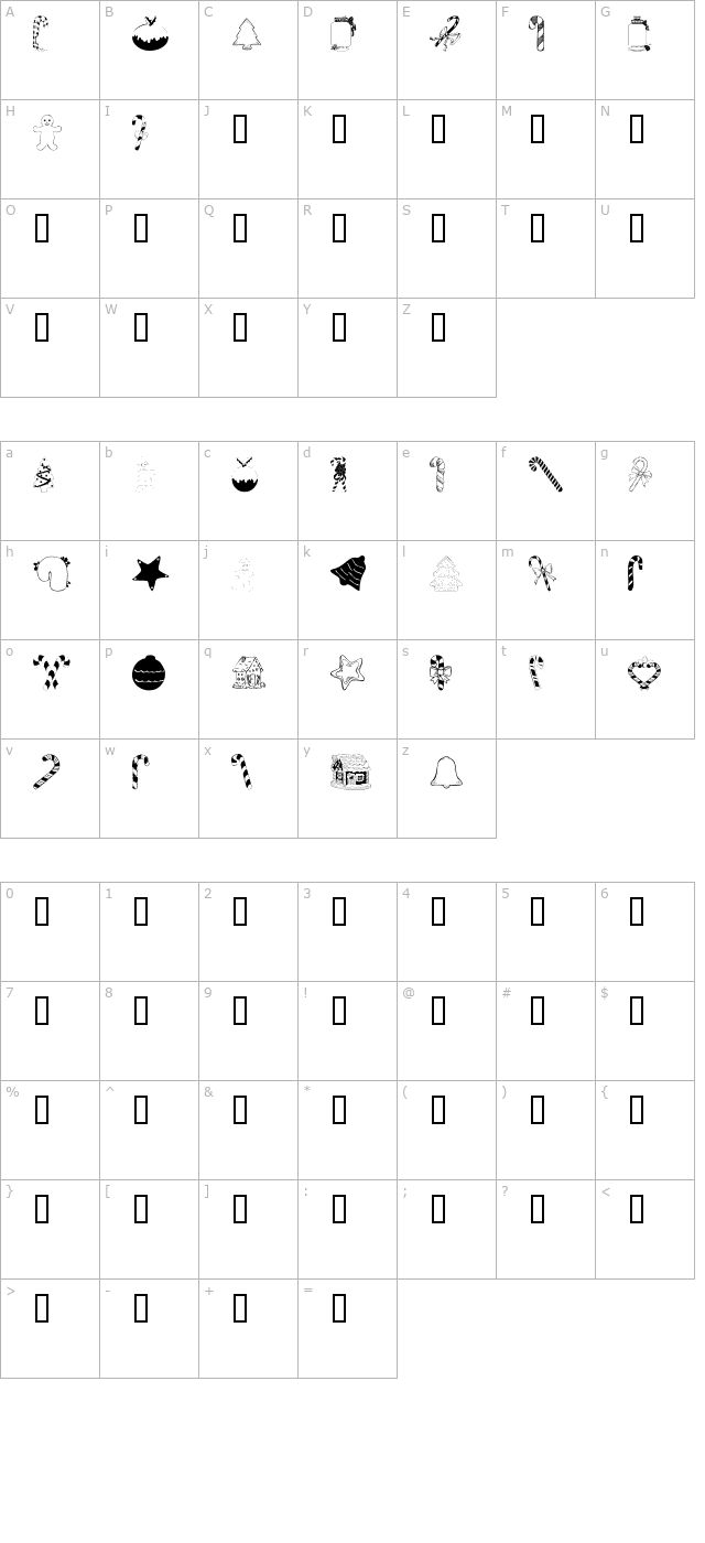 101! HollYDaY TreatZ character map