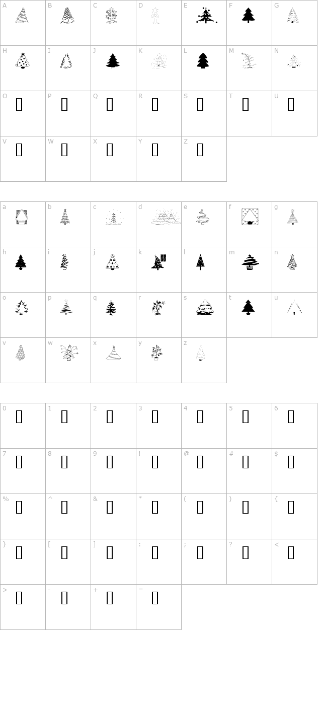 101! HollYDaY TreeZ character map