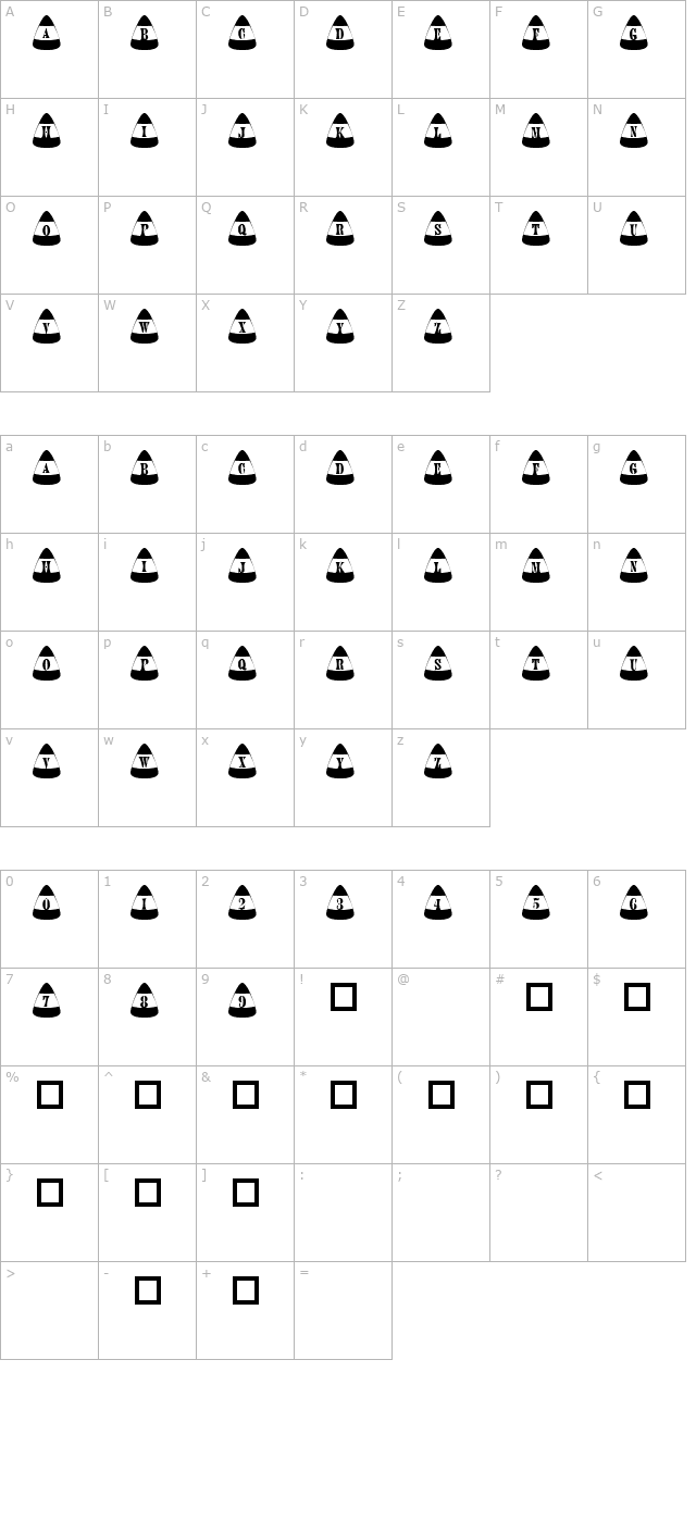 101! Kandy Korn character map