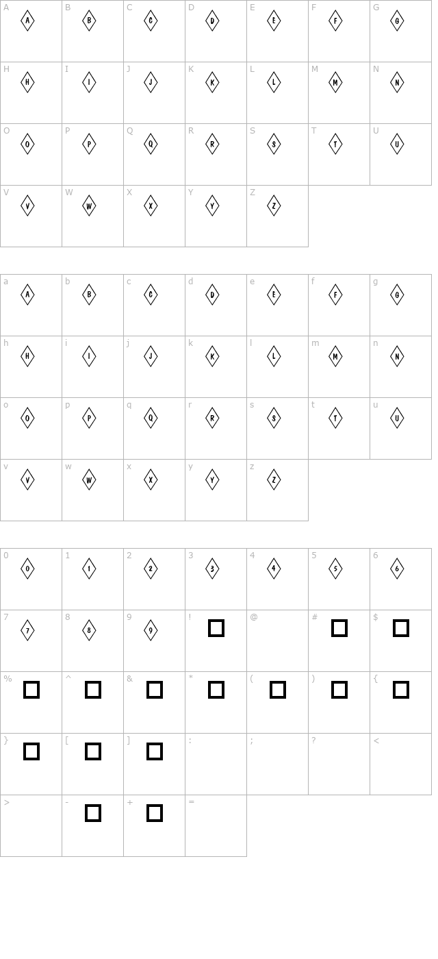 101! Poker Face DiamondZ character map