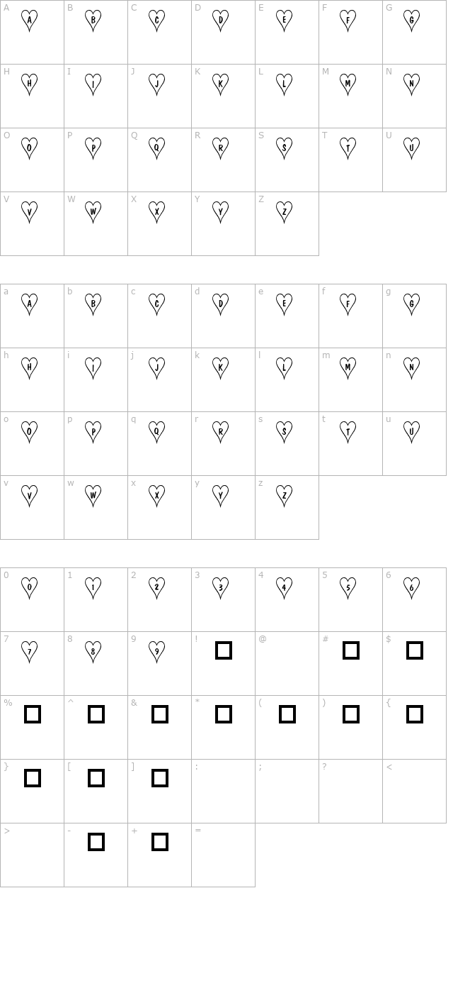 101! Poker Face HeartZ character map