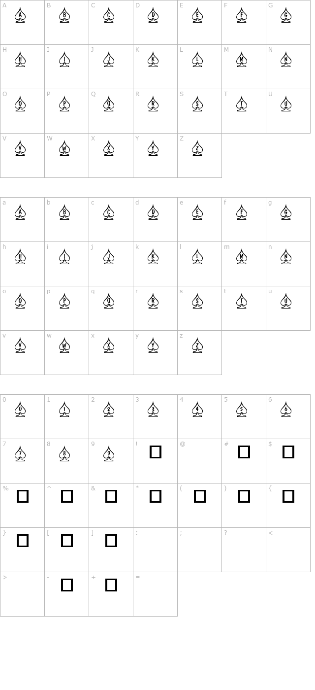 101! Poker Face SpadeZ character map