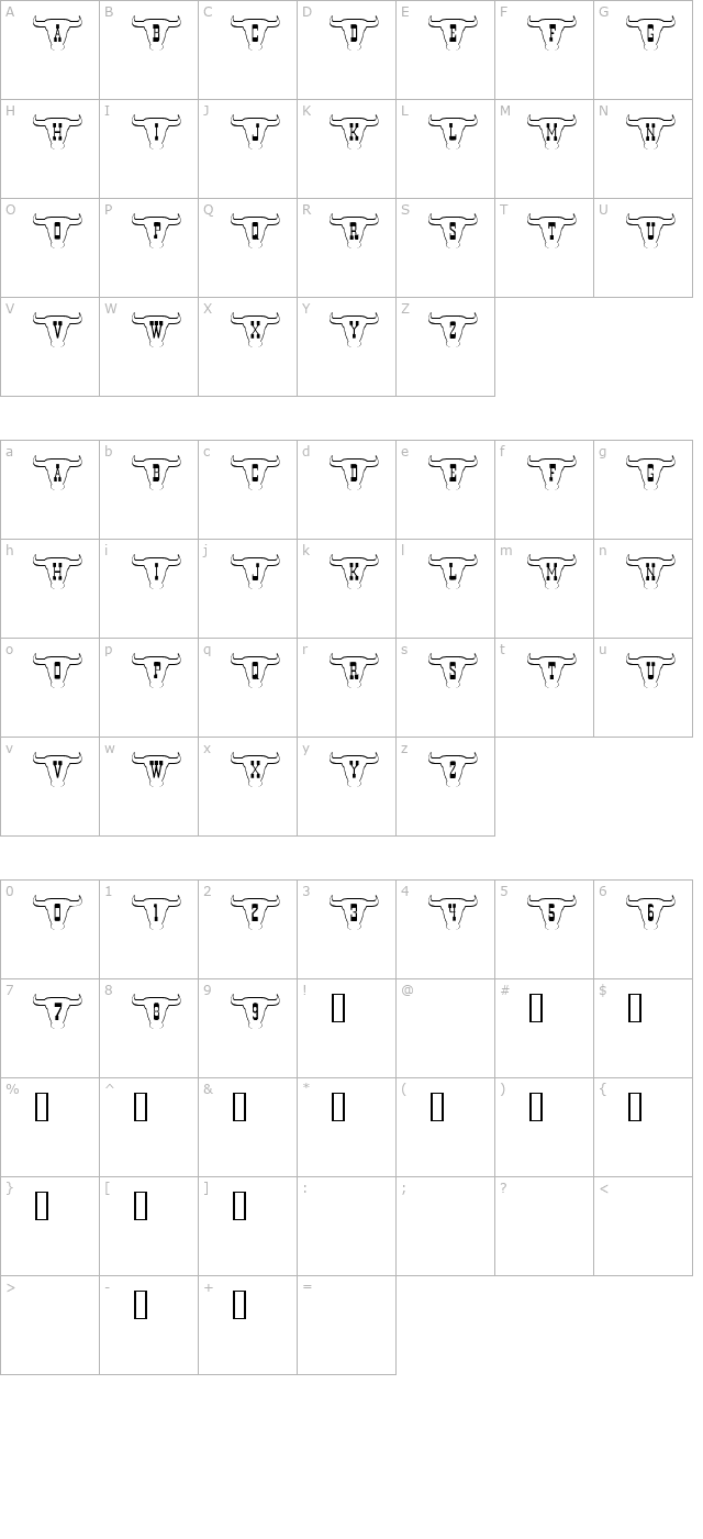 101! Texan Style character map