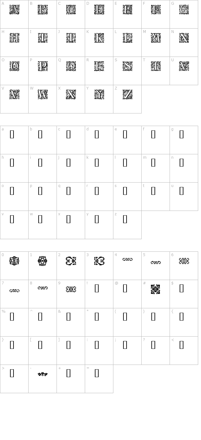 16th Arabesques character map