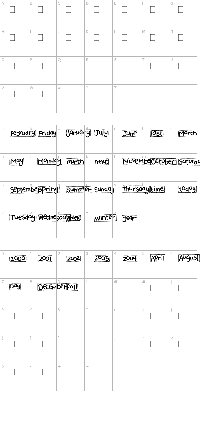 2Peas Blocks - Calendar character map