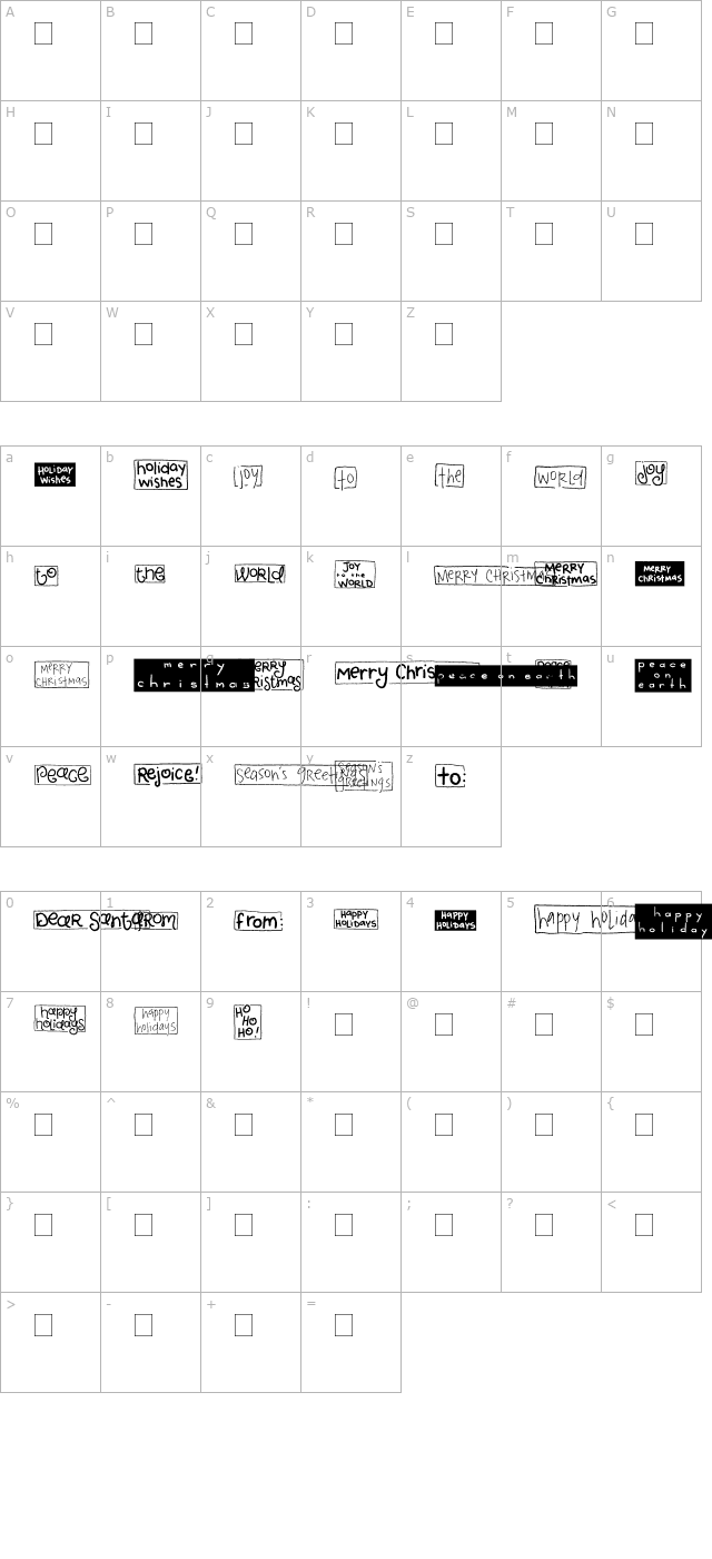 2Peas Blocks - Christmas Cards character map