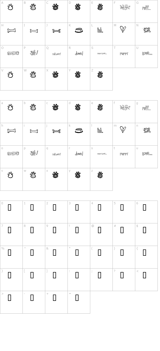 2Peas Cocoa Dingbats character map