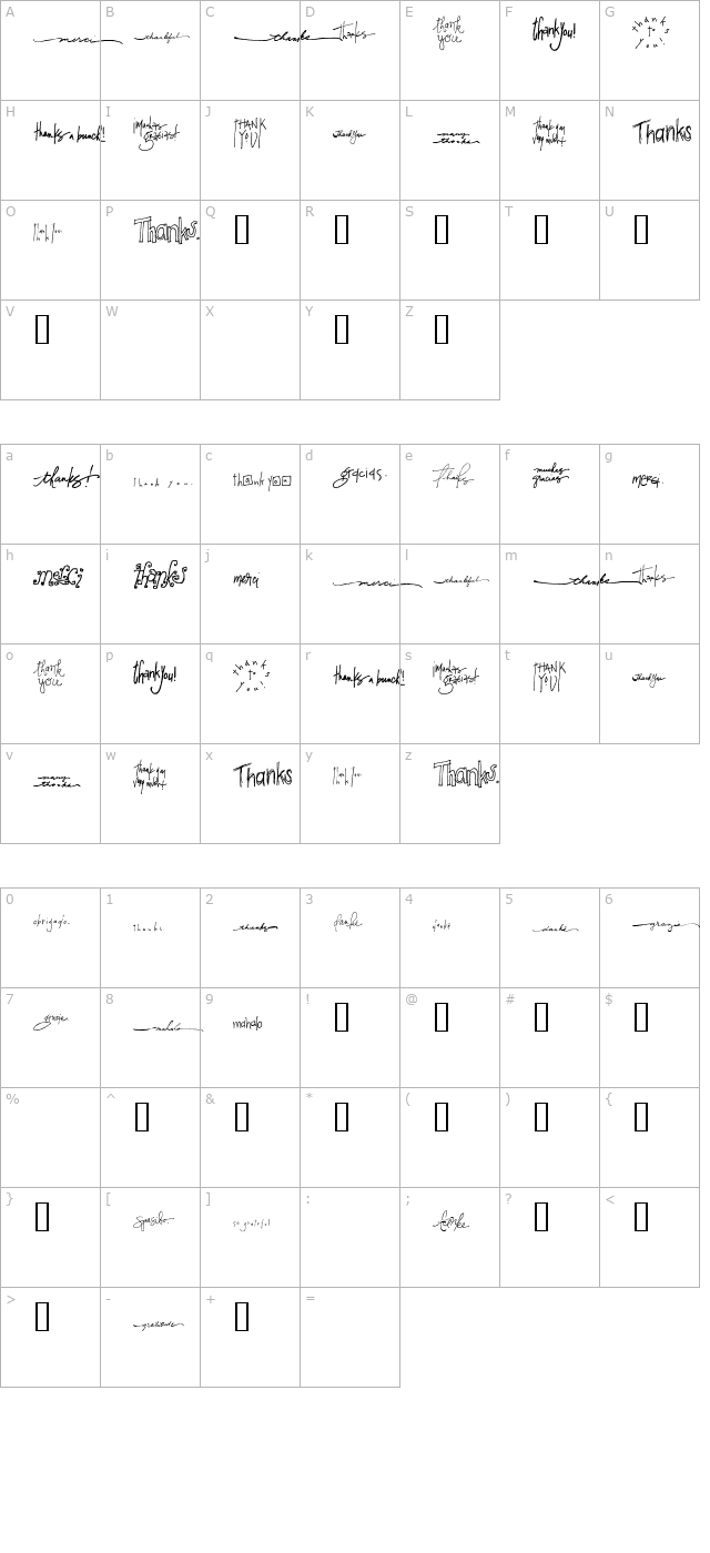 2Peas Thanks All Around character map