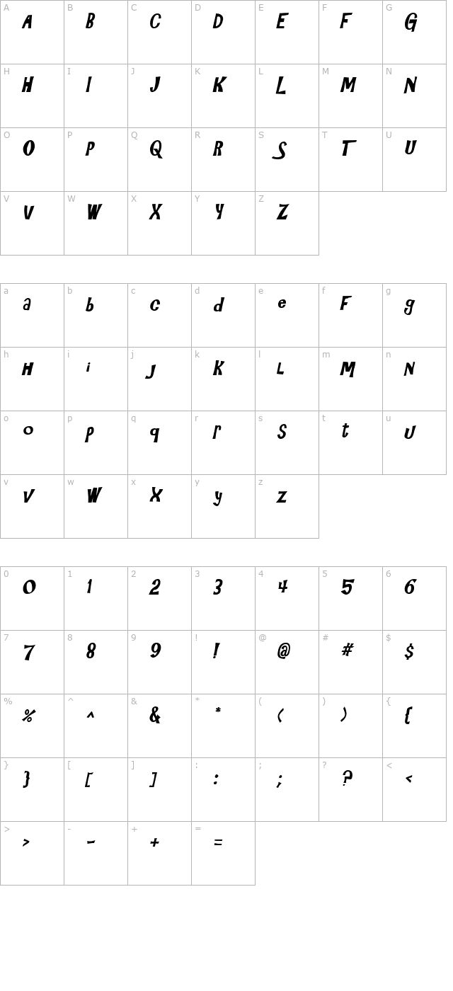 3HourTour BoldItalic character map