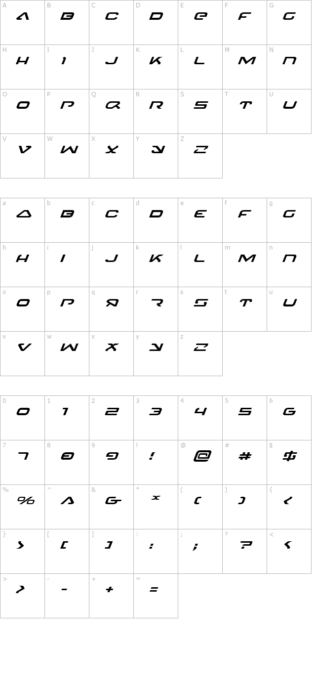 4114-blaster-expanded-italic character map