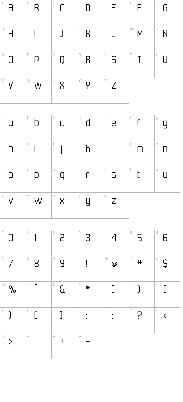 45degrees-light character map