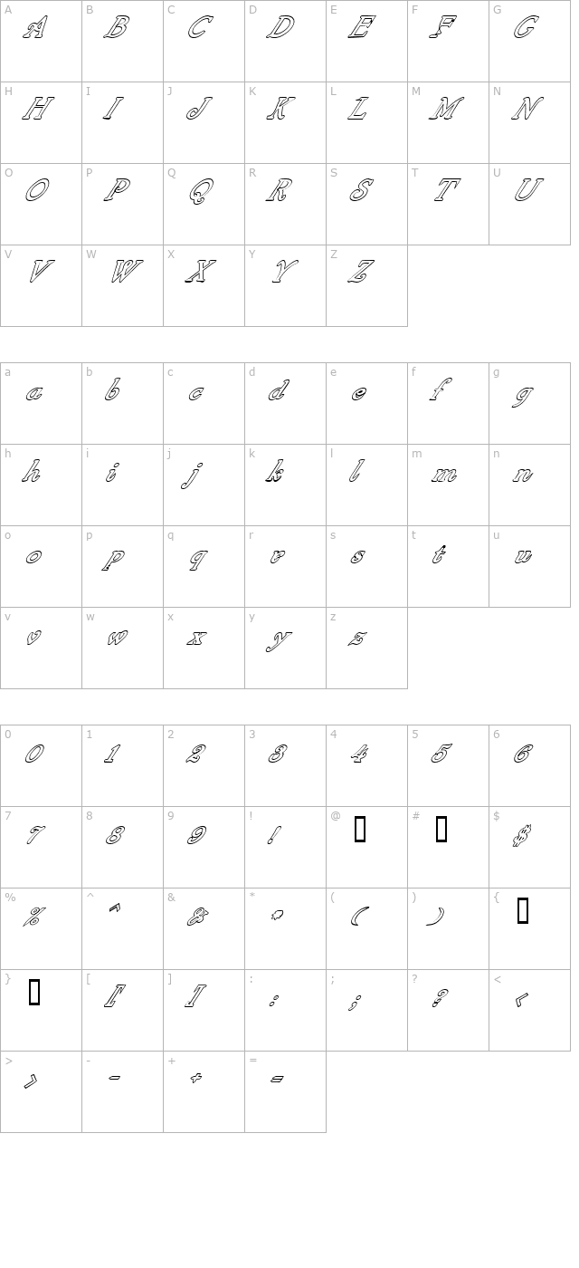 4armjoltscripthollowitalics character map