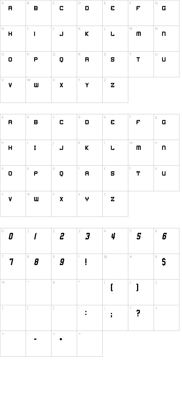 4th and Inches character map