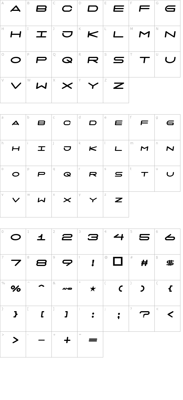 7 days fat oblique character map