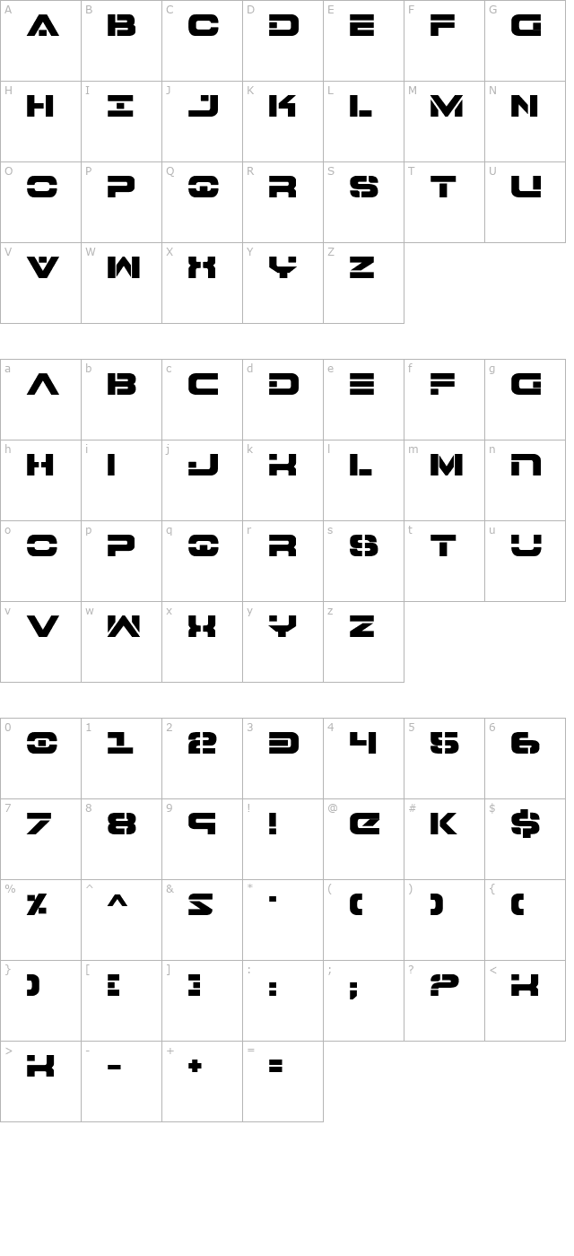 7th Service Extra Bold character map