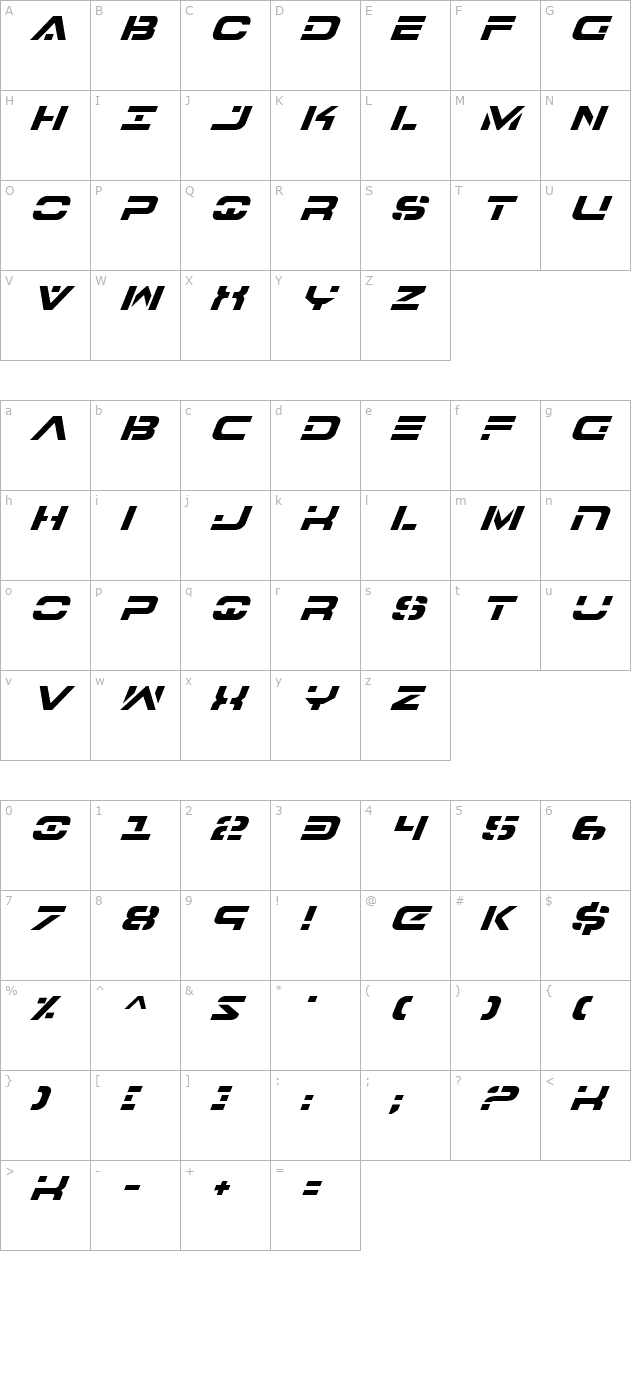 7th Service Italic character map