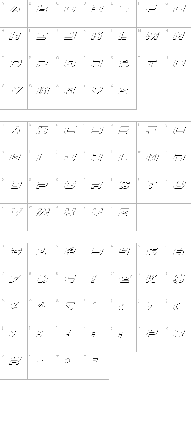 7th Service Outline Italic character map