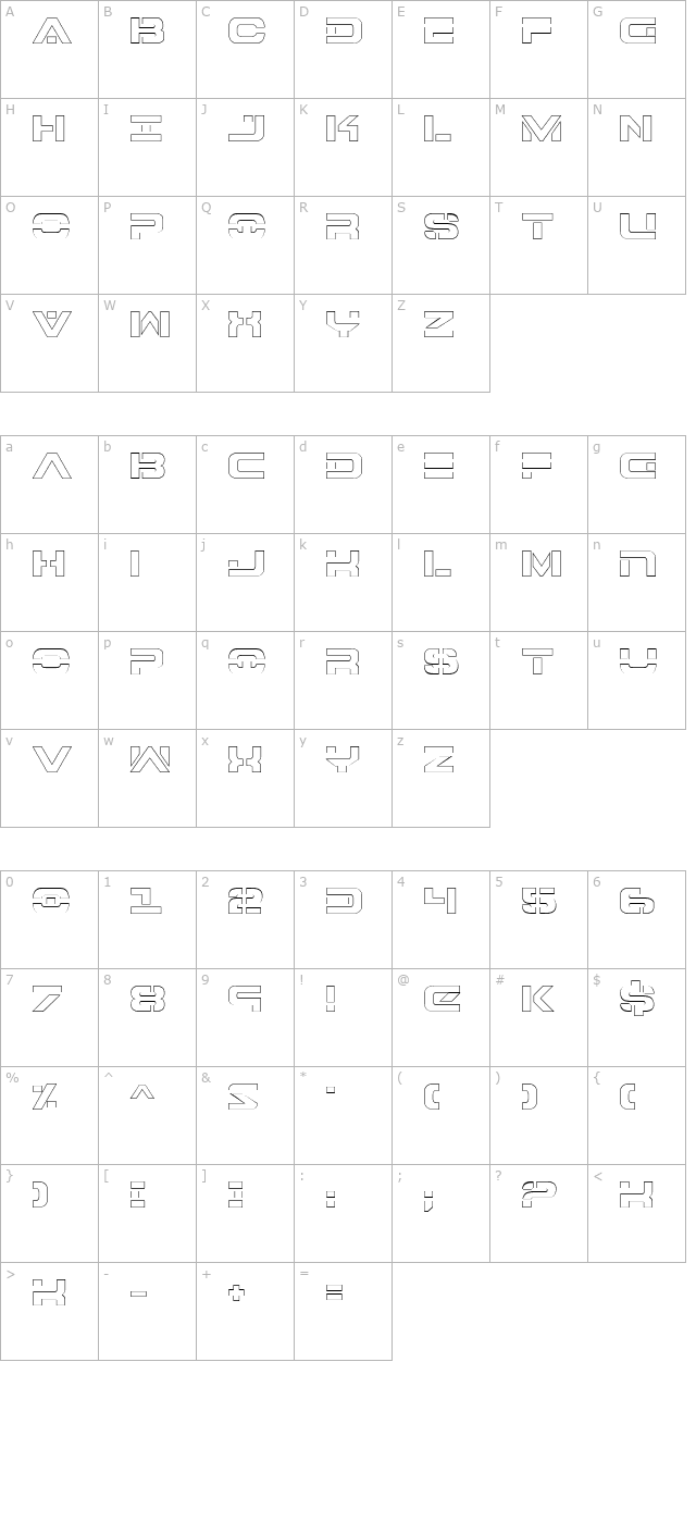 7th Service Outline character map