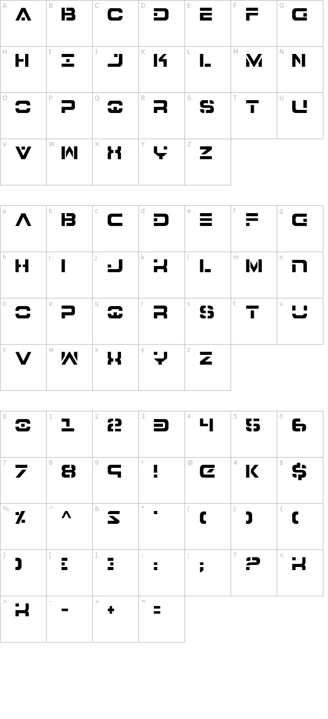 7th Service Semi-Condensed character map