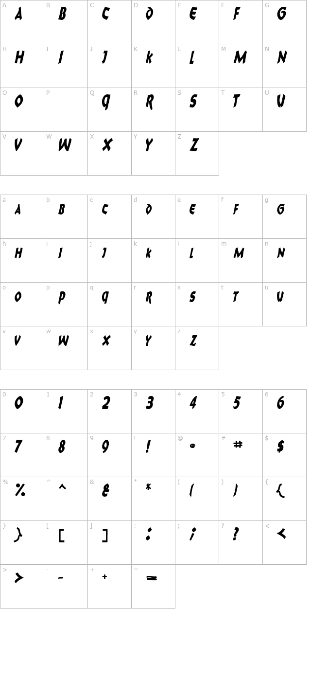 8ballscriptscapsssk-bolditalic character map