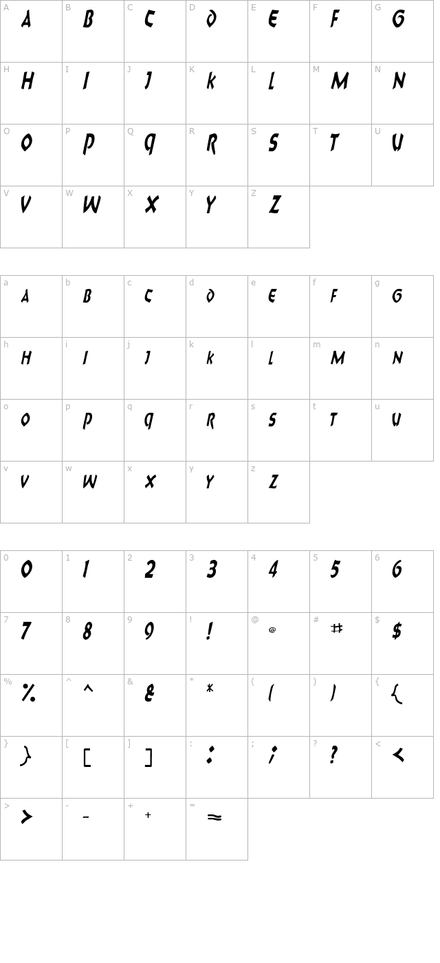 8BallScriptSCapsSSK Italic character map