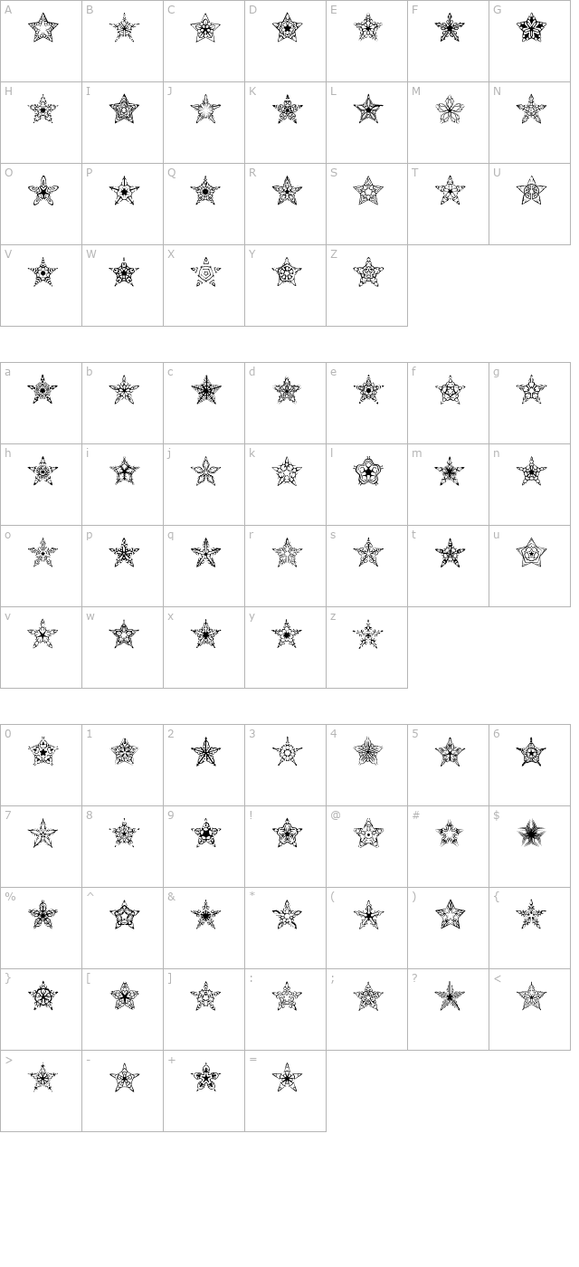 90 Stars BRK character map