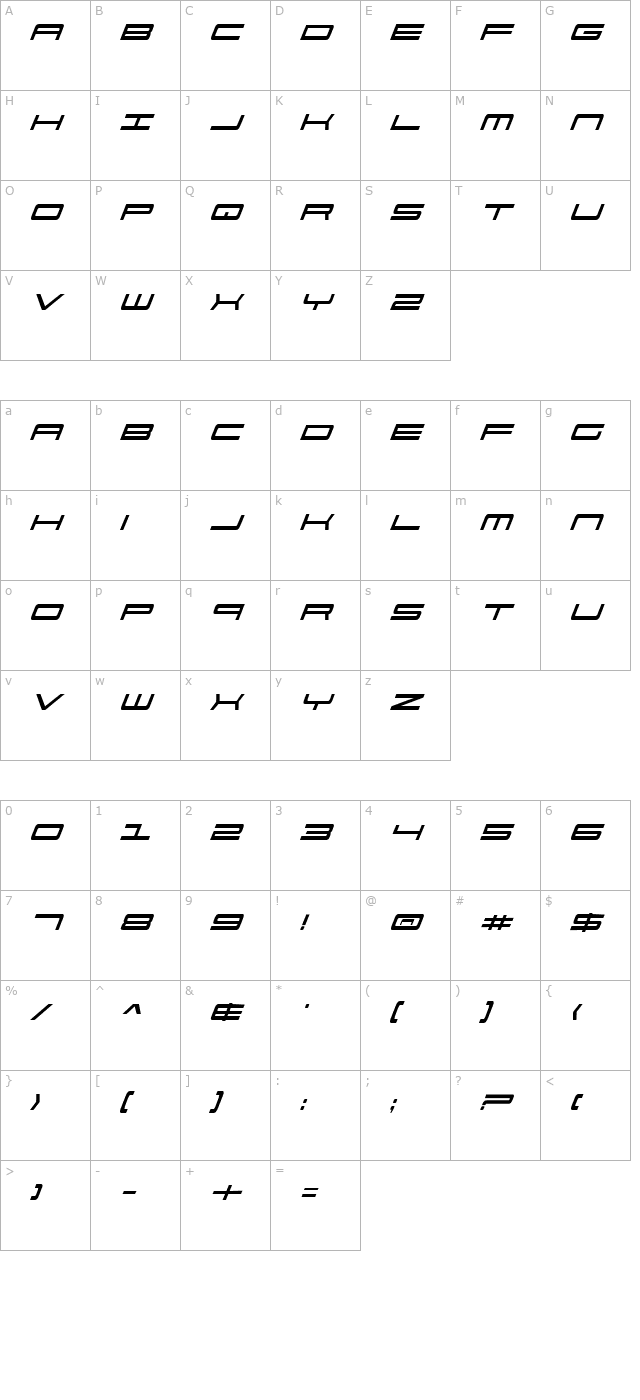 911-porscha-italic character map