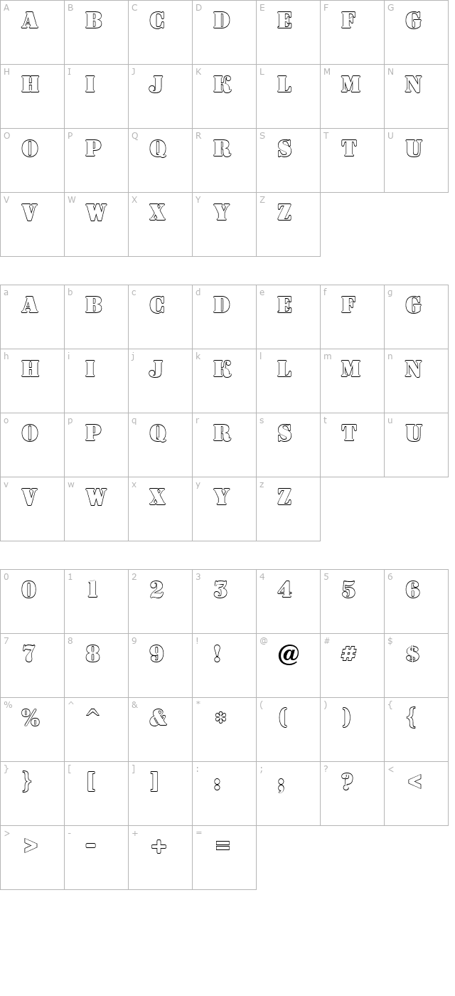 a_DodgerOtl Bold character map